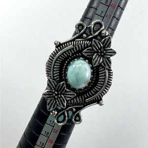 Larimar 925 Large Floral Design Gemstone Ring size 6.5